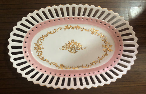 pink and gold porcelain tray