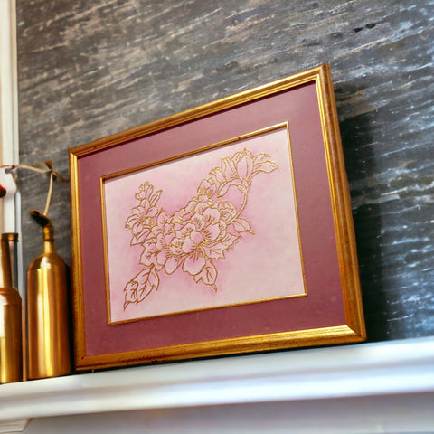 porcelain tile with pink peony blooms and gold detailing