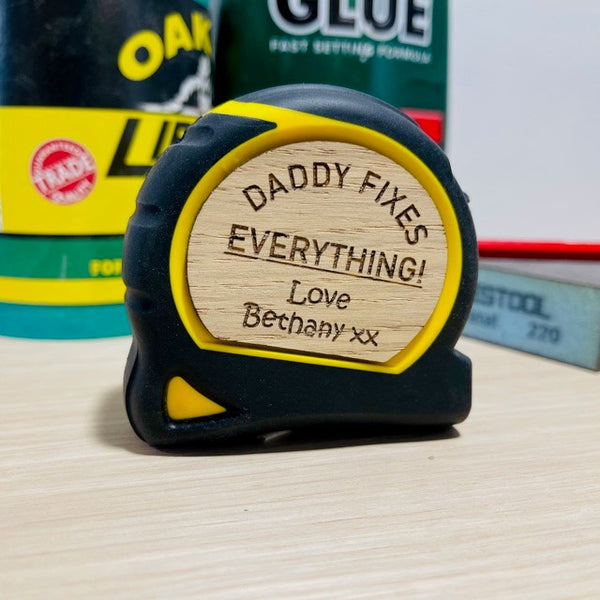 Personalised Daddy Fixes Everything Stanley Tape Measure Love By Laser