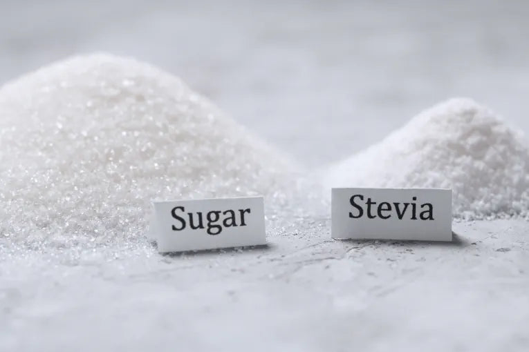 Image of original sugar next to stevia 