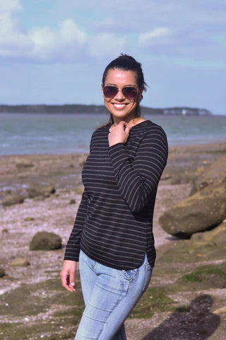 Merino Clothing NZ Women's Crew Neck Stripe Top Jumper 100% Wool