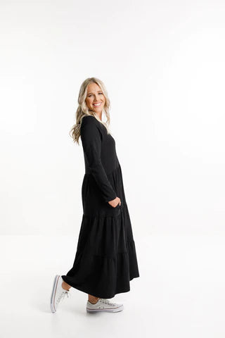 Home Lee Kendall Dress Long Sleeve Black Tiered Auckland NZ