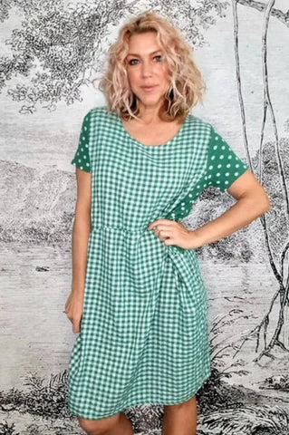 Helga May Linen Dresses NZ | Made in Italy | Green Check Jungle Dress