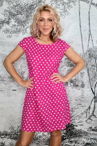 Helga May Linen Dresses NZ | Made in italy | Pink Polka Dot Kennedy Dress