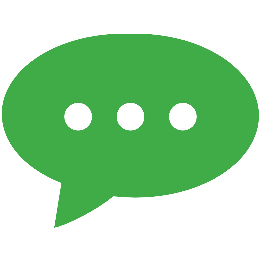 A green thought bubble icon with three white typing dots in the middle.  