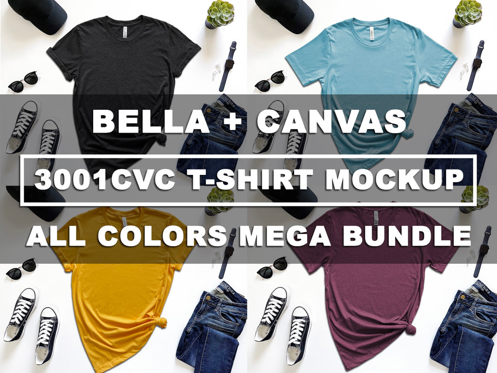 Bella Canvas 3001 Cotton All Colors Bundle T Shirt Mockup Short