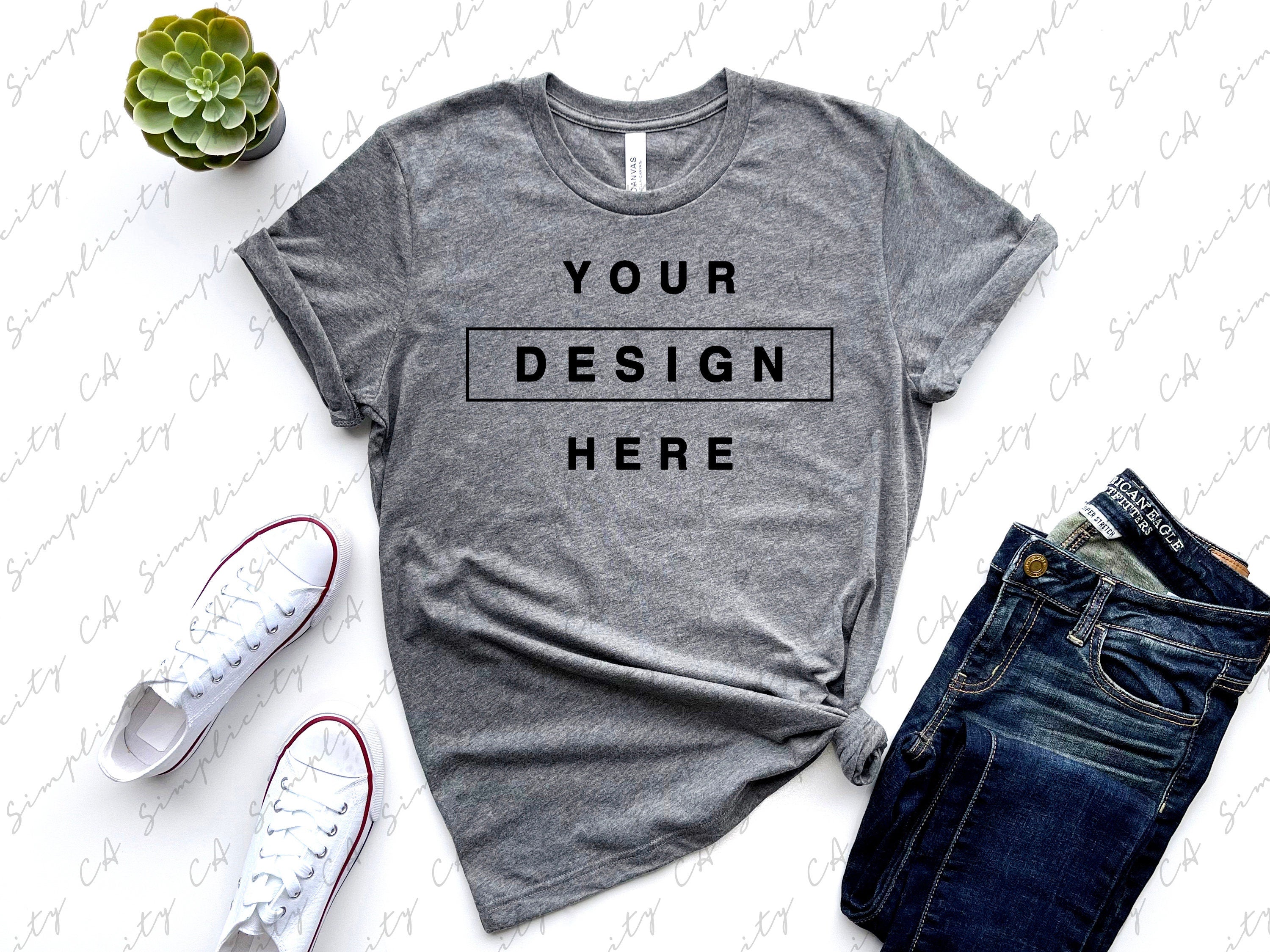 Download Bella Canvas 3001 Cvc Deep Heather T Shirt Mockup Rolled Sleeves Flat The Simplicity Ca