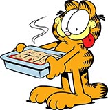 Garfield with lasagna