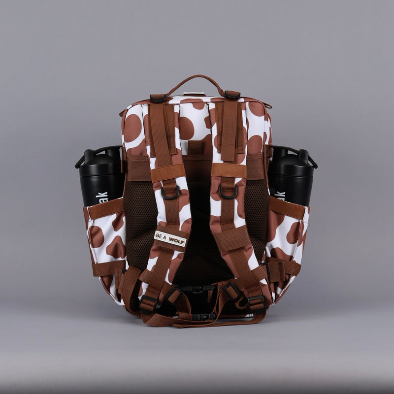 35L Backpack Brown White Cow w/Cup Holders