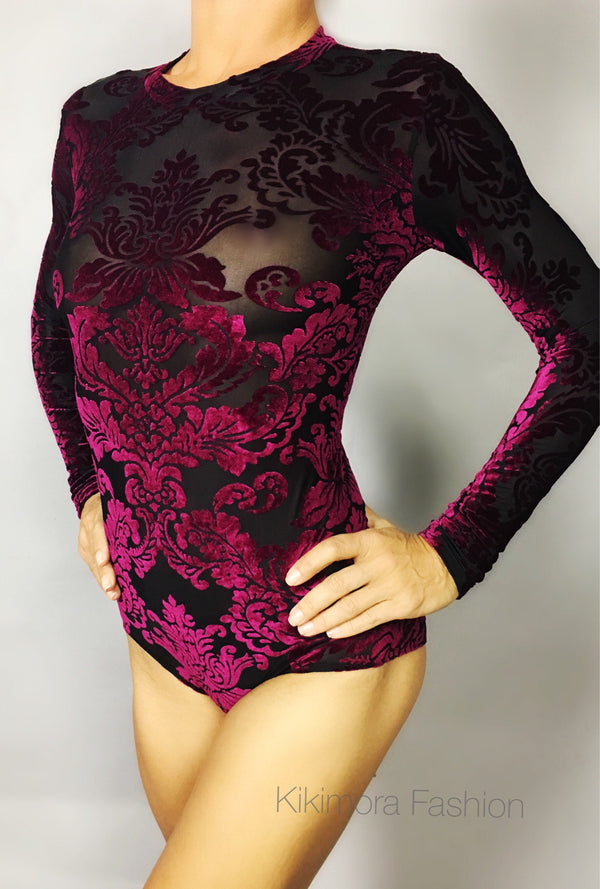 BeWicked, 2248P Marina Bodysuit Dark Magenta, Bodysuits