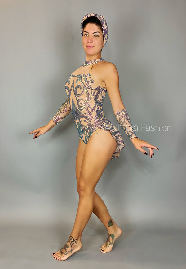 Beautiful aerialist costume, Pole dance wear,Sequin Bodysuit for Woman –  Kikimora Fashion Store