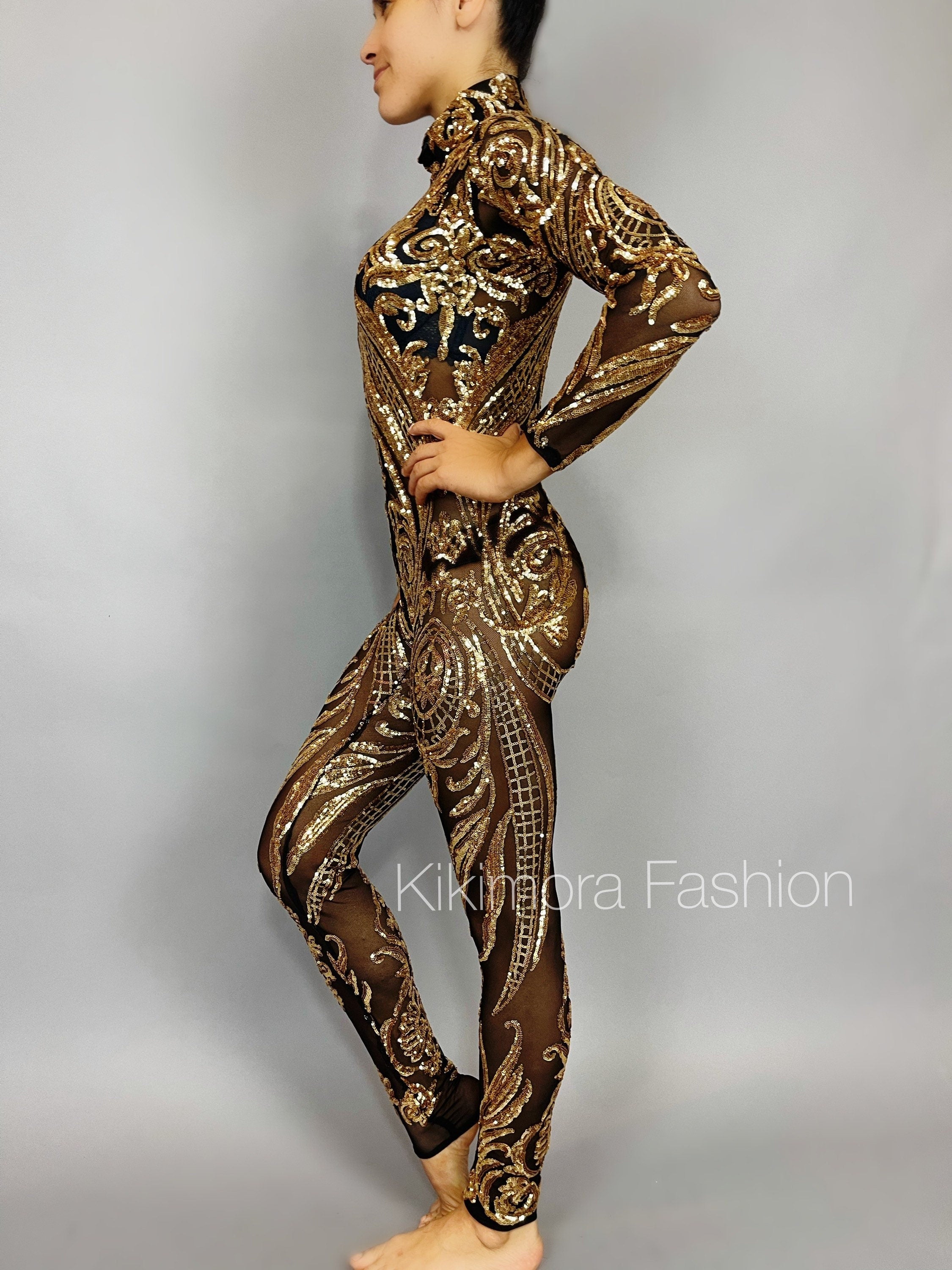 Gold Sequins Catsuit Contortionist Costume Elegant Sexy Fashion For Kikimora Fashion Store 