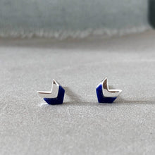 Load image into Gallery viewer, silver blue sodalite stone chevron shaped silver earrings
