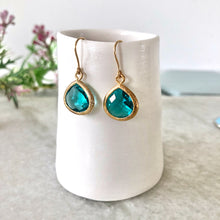 Load image into Gallery viewer, Turquoise gold glass drop earrings
