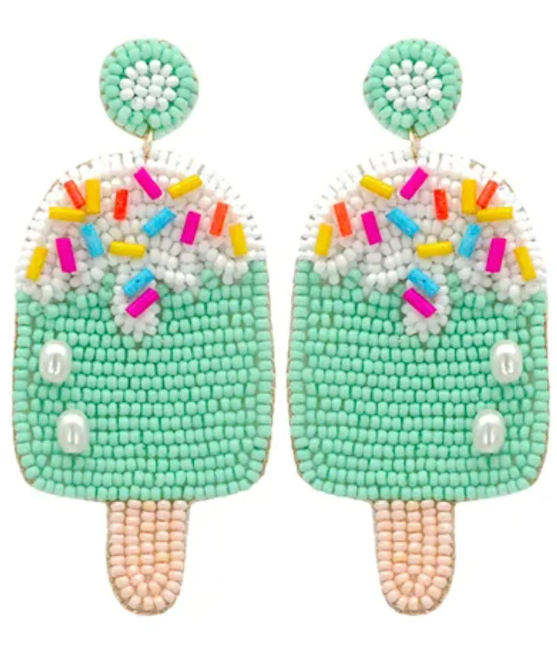 Beaded Mint Popsicle Earrings