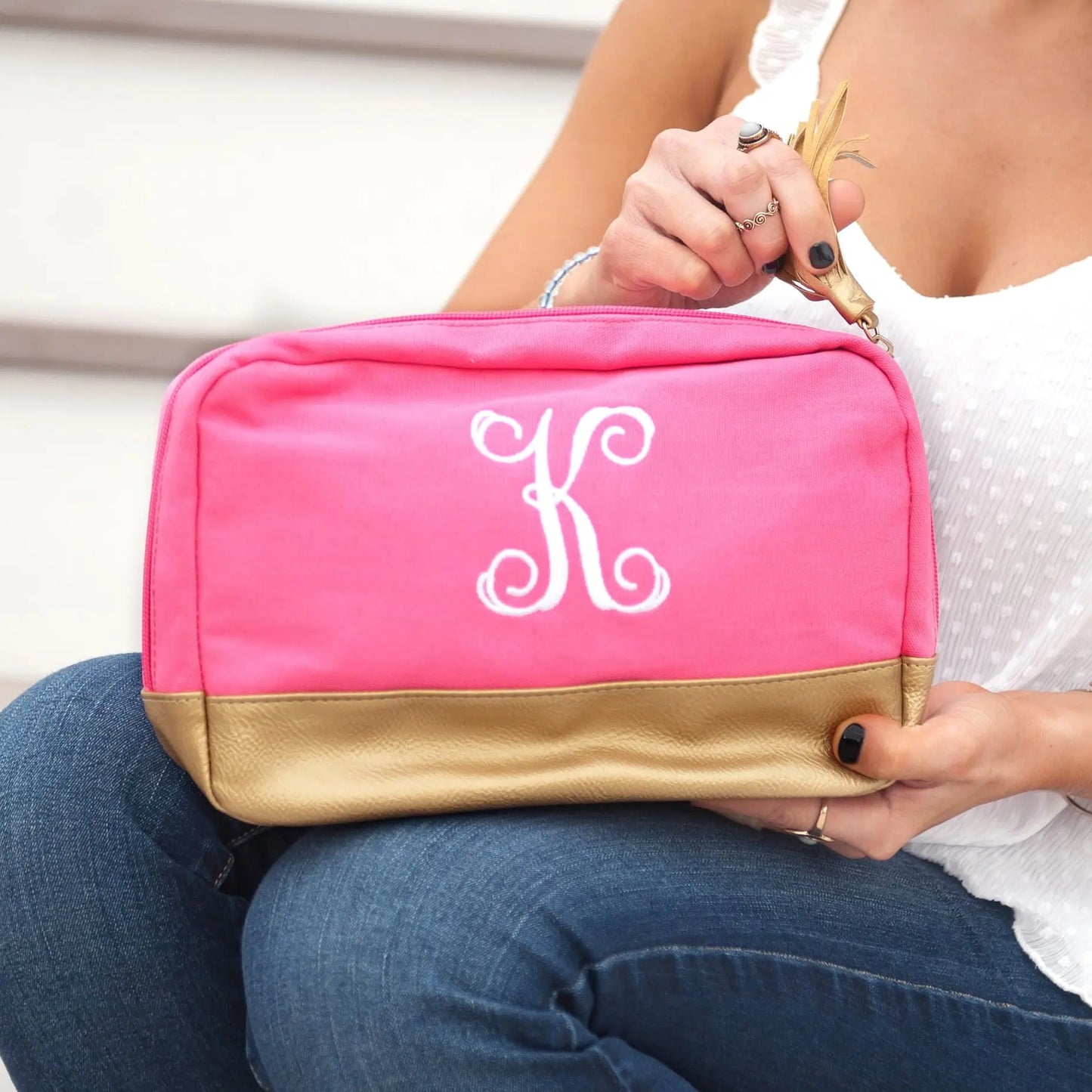 Hot Pink Cabana Cosmetic Bag