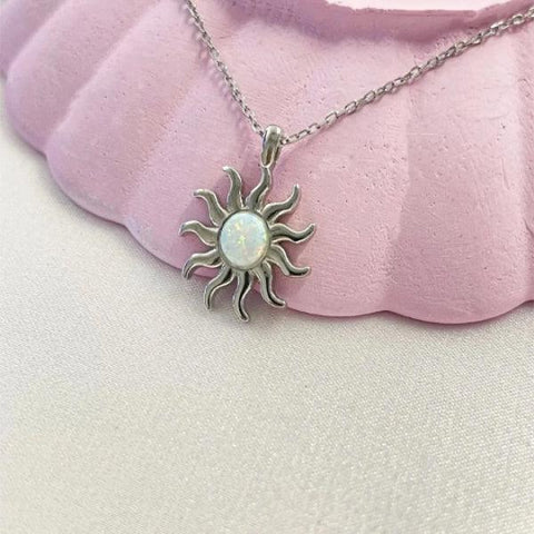 Embrace Radiance: Moonstone Opal Silver Sun Necklaces Unveiled