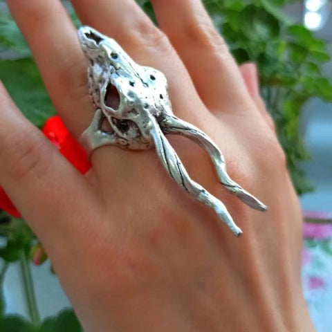 Silver Deer Skull with Horn Ring Here