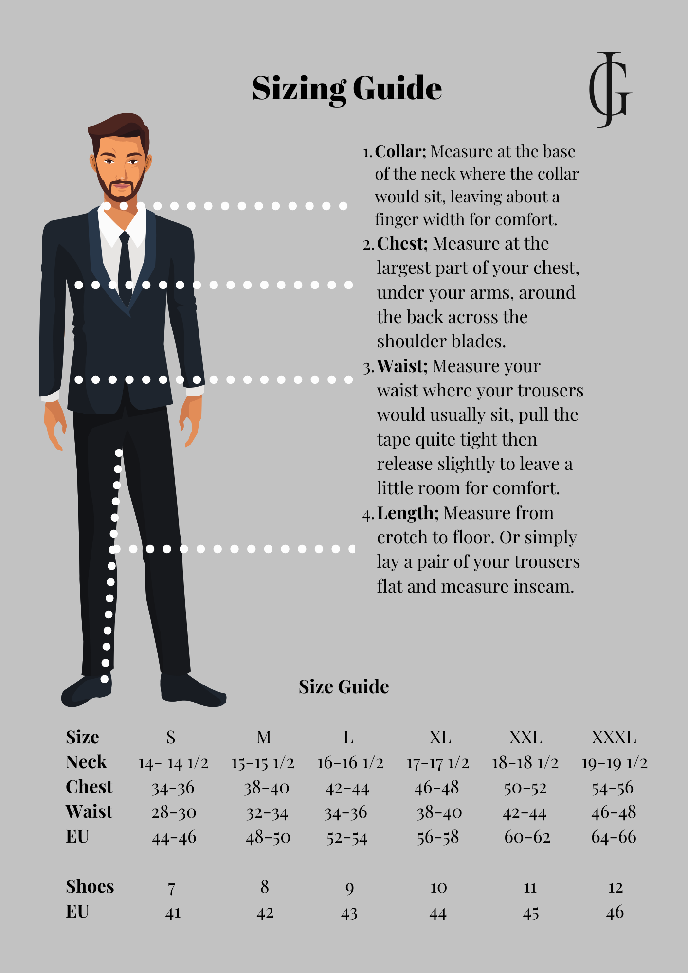 Sizing Guide – Joe Greene's Menswear