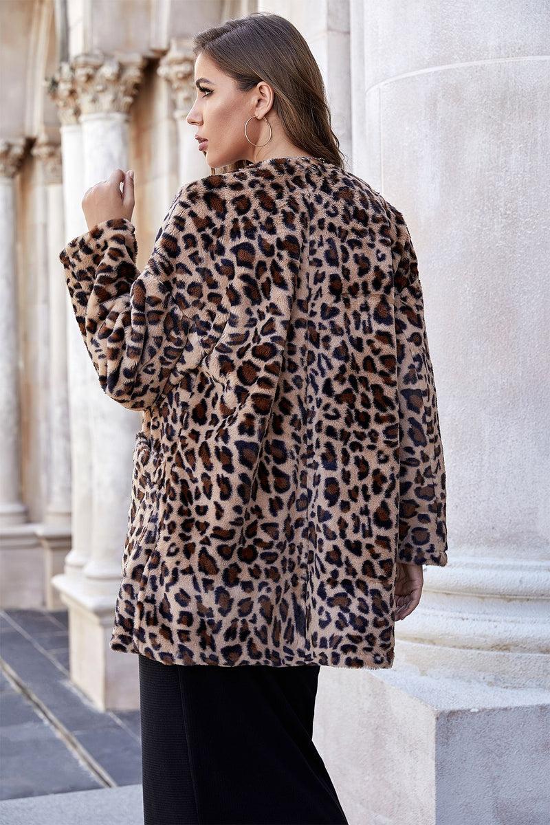Faux Leopard Print Teddy Coat