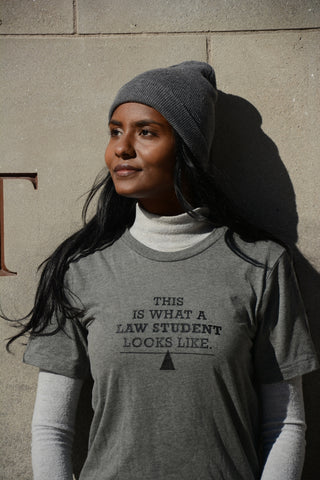 Lady Justice Apparel™ What a Law Student Looks Like t-shirt being worn by female model