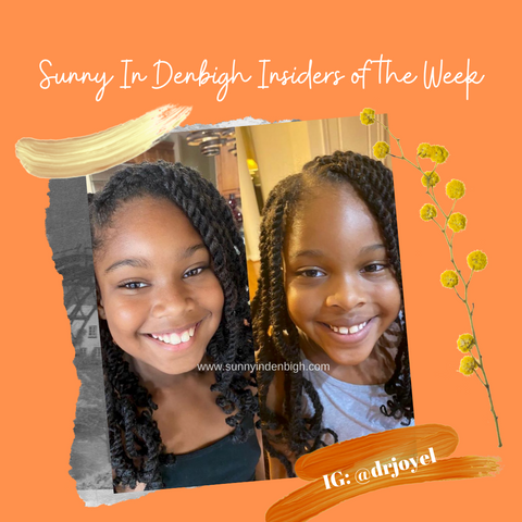 Sunny in Denbigh Insiders of the week, @drjoyel. Two smiling black children with protective style achieved using protective styling essential bundle: leave in conditioner, intensive oil, herbal growth oil, and hair butter