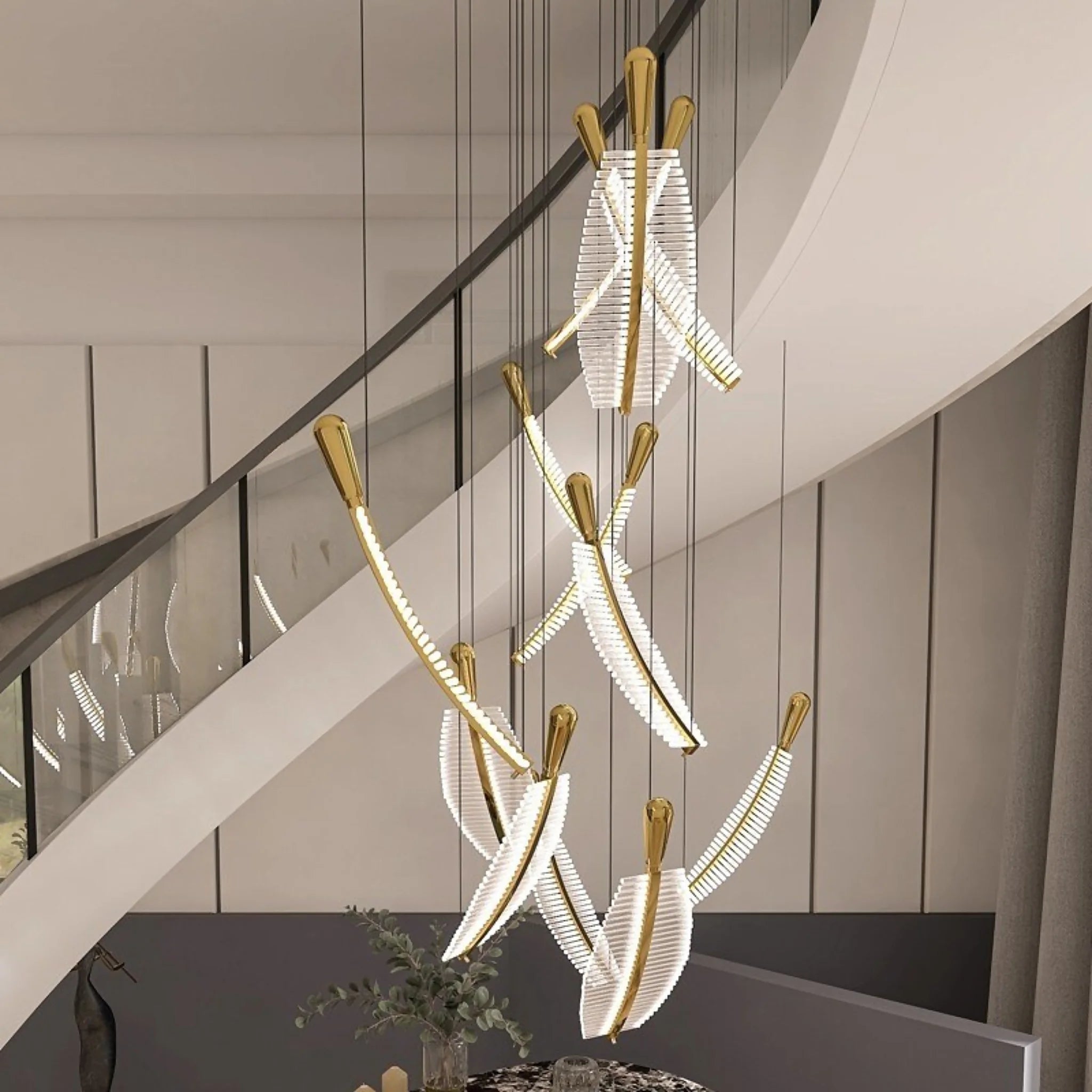 Cagnes-sur-Mer | Crystal Gold Leaves Pendant Chandelier