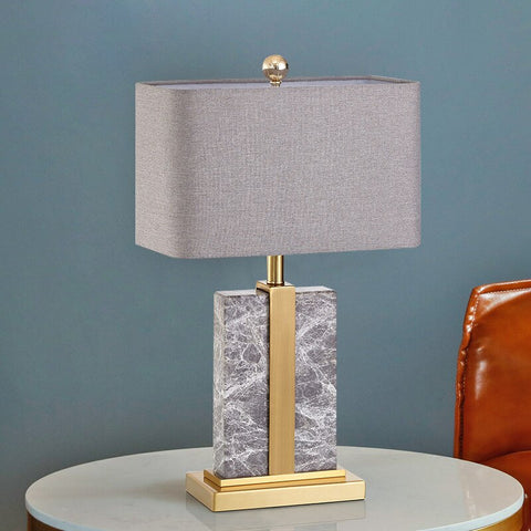 Mirodemi | Marble LED Light Table Lamp | Gray Marble Table Lamp | Modern Fabric Table Lamp | LED Light Table Lamp