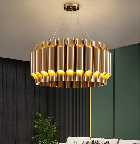 Mirodemi | stainless steel light fixture | Drum lamp | brushed gold light fixture | for living room