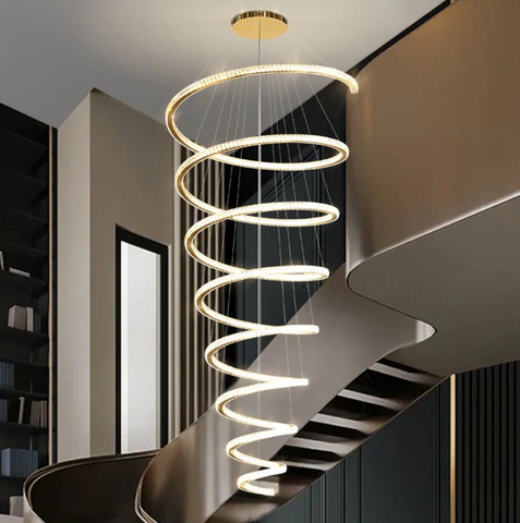 Mirodemi | Golden Chandelier | Crystal Chandelier | Long Spiral Hanging Chandelier | for Staircase | for Living Room