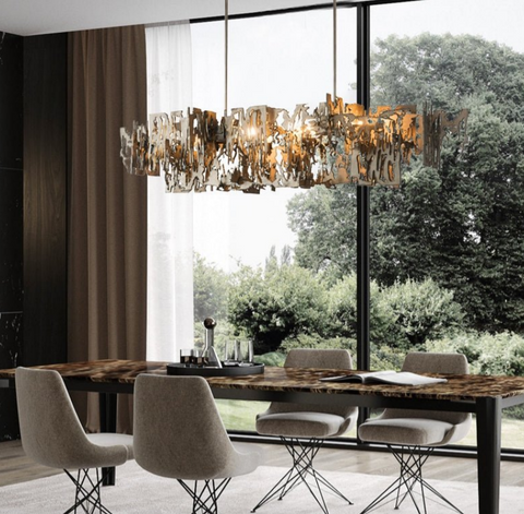 Mirodemi | Postmodern Chandelier | Gold Metal Rectangle Chandelier | Art Rectangle Chandelier | For Dining room