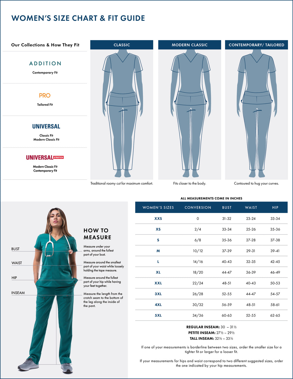 Adar Women's Medical Scrubs Size Chart