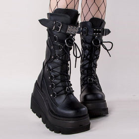 Lace Buckle Lace-Up High Heel Boots – Kirakira World