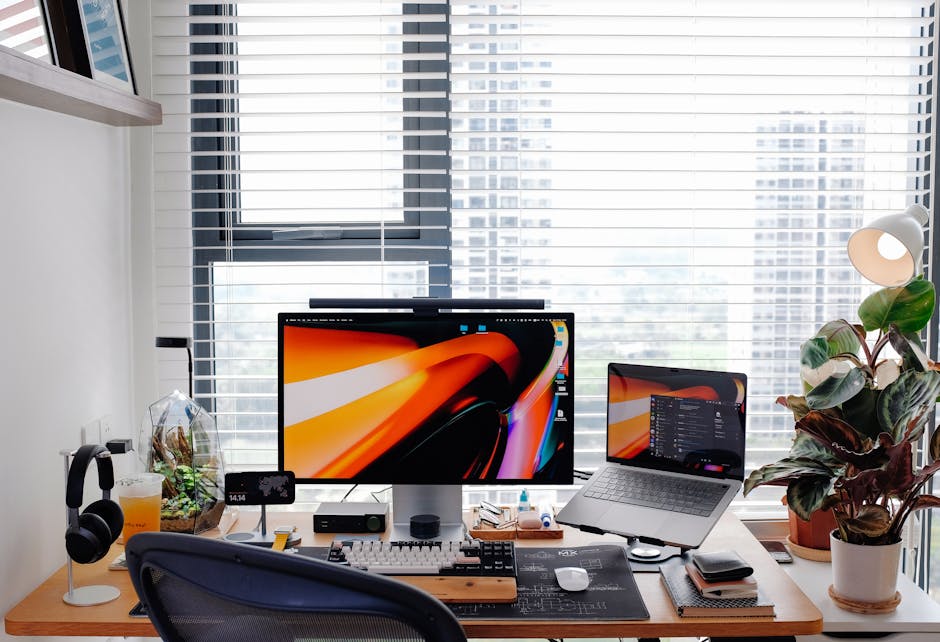 Modern smart desk with posture-tracking technology and ergonomic laptop setup highlighting future trends in workspace design 2025