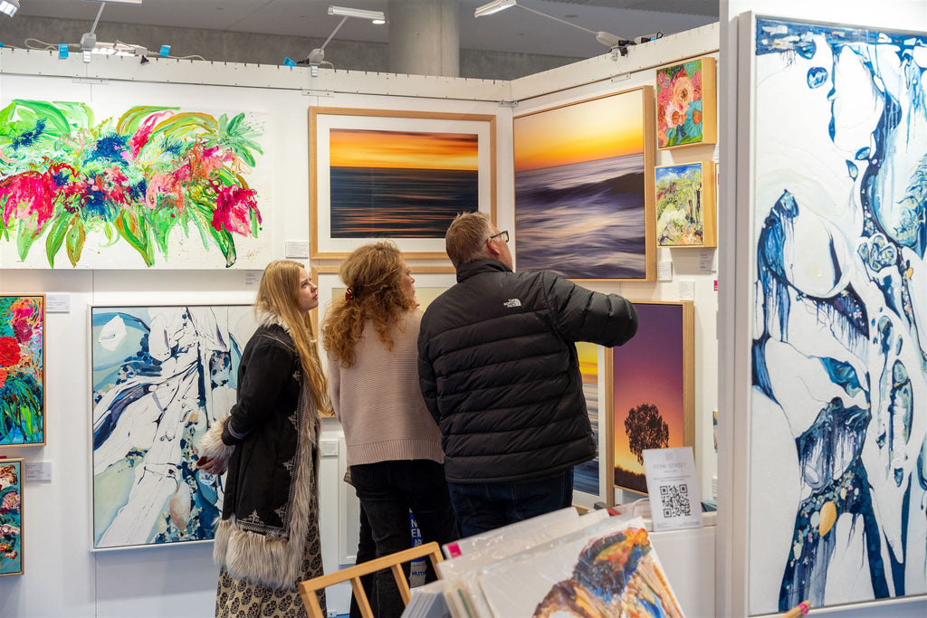 Visitors to Fern Street Gallery's stand at the Affordable Art Fair 2023