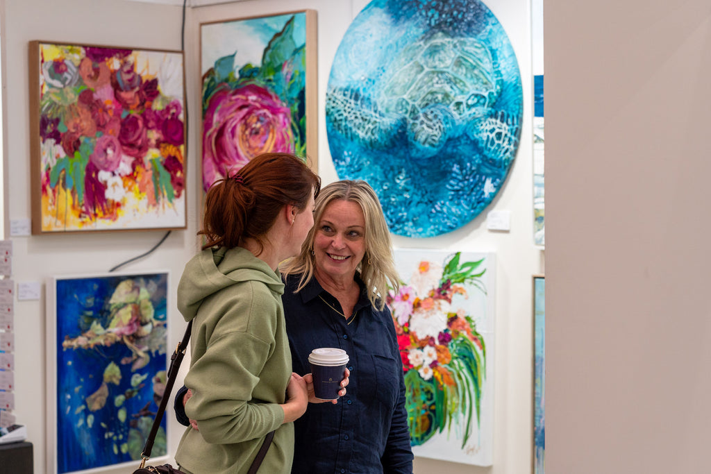 Affordable Art Fair visitor chats to Alisa Beak from Fern Street Gallery