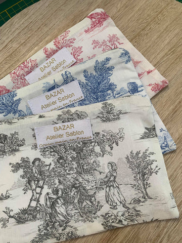 Pochette en toile de Jouy, BAZAR ATELIER SABLON, made in France