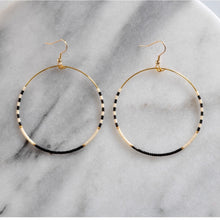 Load image into Gallery viewer, Libby &amp; Smee • Beaded Gold Hoop Dangle Earrings • XL • Monochrome Black White Gold
