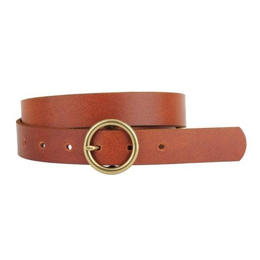 Brass-Toned Circle Buckle Leather Belt