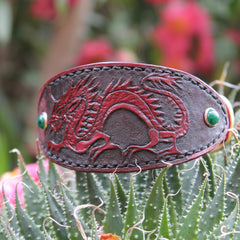 Hand tooled leather collar with the dragon for Miniature Italian Greyhound