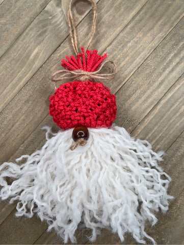 Macrame Santa ornament made by Jodora Inc. 