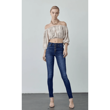 Brooke - Button Fly High Rise Super Skinny Jeans