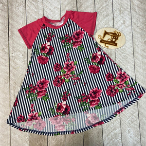 Striped Floral Nina Dress **SECONDS** - MandyGurl Stitches
