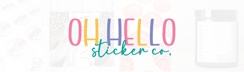 oh hello sticker co logo on a sticker background