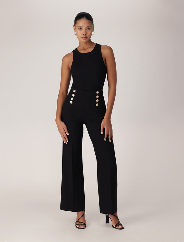 Sara Button Up Slim Flare Pants Porcelain