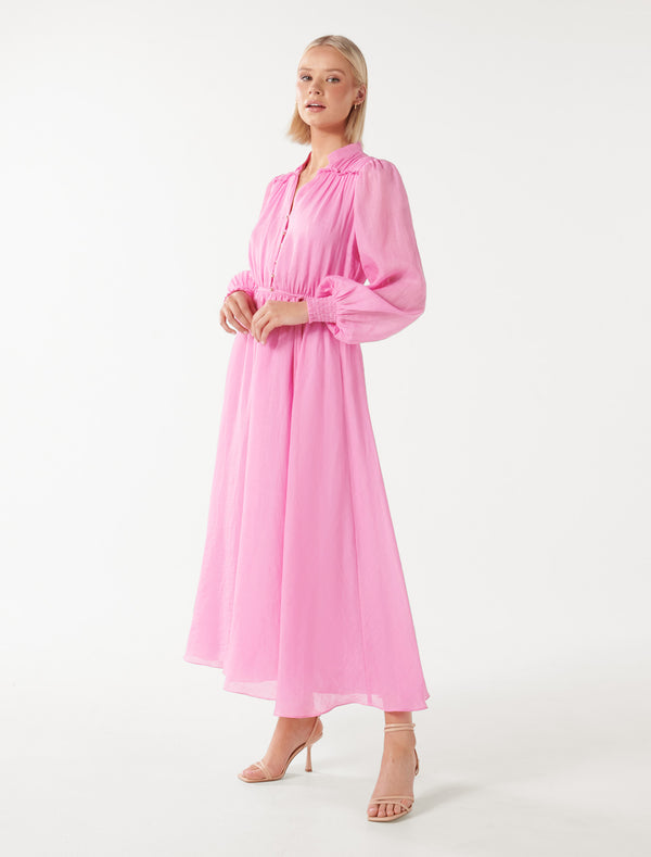 Polly Ruffle Sleeve Midi Dress Candy Floss