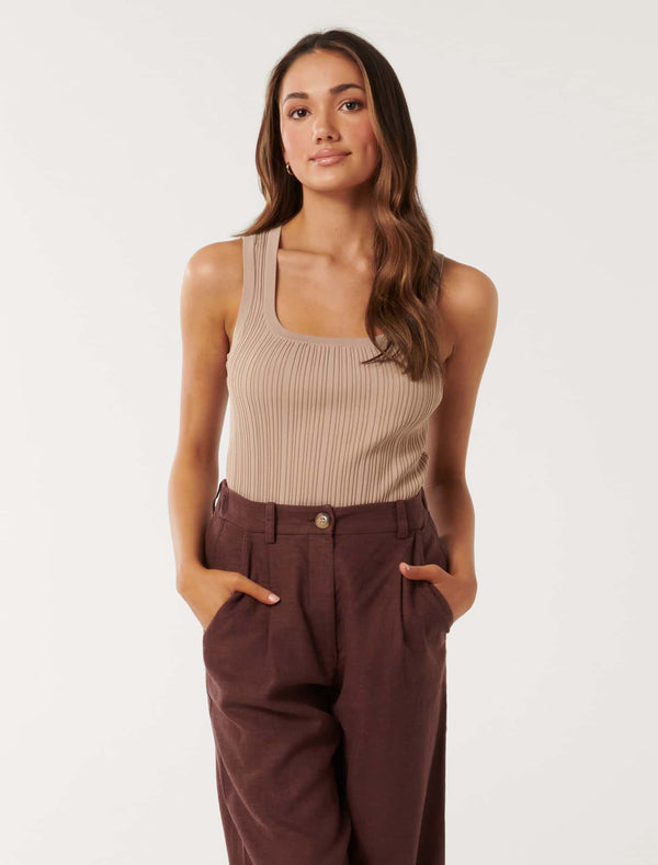 Seville Mutli Rib Knit Tank Top Sandstone