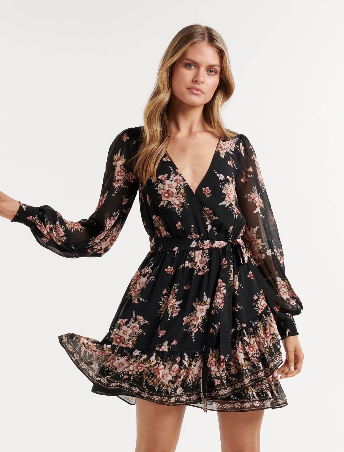 River Border Print Mini Dress Montclair Floral | Forever New