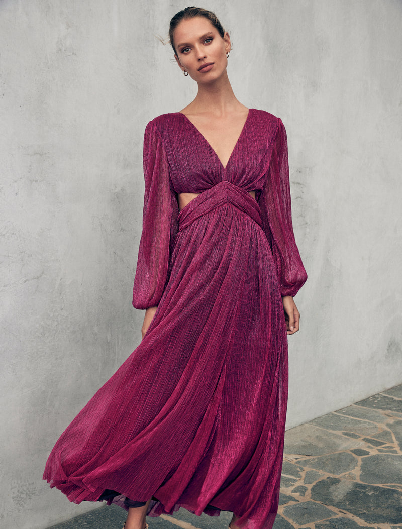 Cassandra Cut Out Plisse Dress Hot Fushia | Forever New