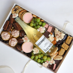 Trove Desserts Large Mother's Day  assorted grazing dessert box with a bottle of Okanagan Crushpad's Haywire The Bub Sparkling Wine